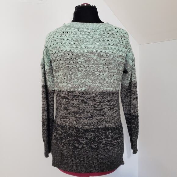 Chunky Knit Colorblock Ombre Crewneck Ribbed Long Sleeves Sweater Large - Picture 3 of 9